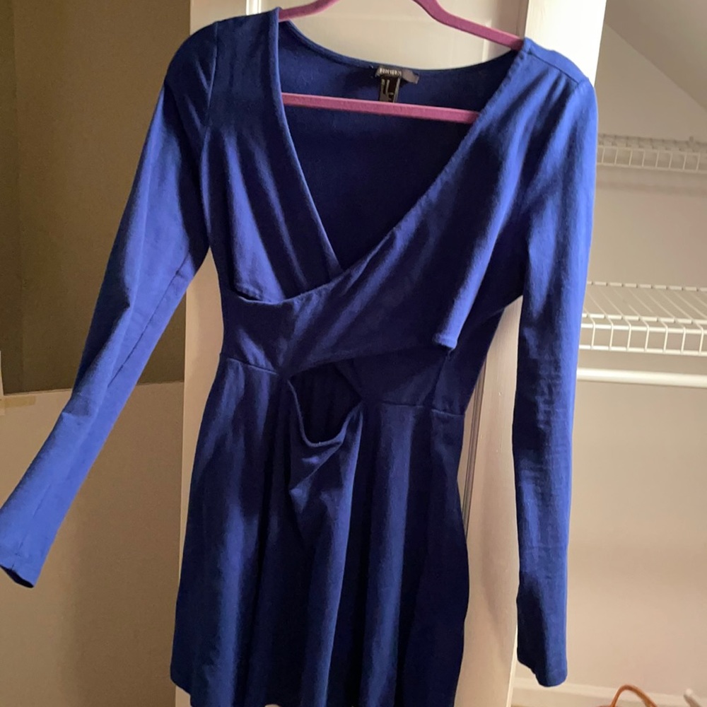 Cute Forever 21 Royal Blue Cross Over Dress With Small Front Slit